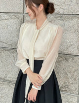 Cave Pearl Tie Puff Blouse