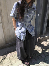 [unisex] フューシルチェックオーバー半袖シャツ