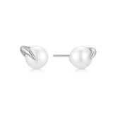 silver pearl claw stud rhodium plating + 925 silver earrings E069-01H