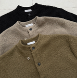 メンズヘンリーネックランブスヘアクロップカーディガン (Boucle Wool Cardigan)