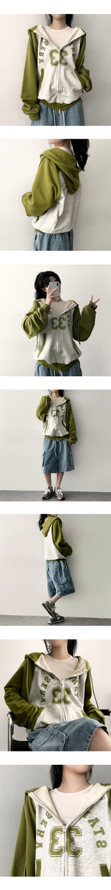 ED Two Way Coloring Raglan Hood Zip-Up