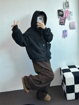 フリース/ストリング ツーカーゴリベットワイドバルーンロングパンツ💚🤎🖤🩶4カラー