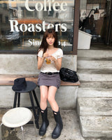 [ORIGINAL] Mori V-Neck Shirring Puff-Sleeve T-Shirt