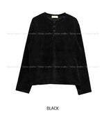 Dense Velour Henley Neck Long Sleeve T-Shirt