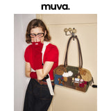 muva. Cowhide‑Velvet Color‑Block Boston Shoulder Bag, Large‑Capacity Premium‑Feel Niche Autumn‑Winter Purse, New Arrival Dec 19
