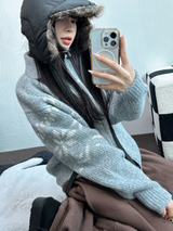 スノーフラワーカラーノルディックツーウェイジッパーニットジップアップ❤🖤🤎🩶🤍5カラー