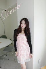 ピーチシフォンフリルレースドレス(cardigan set)