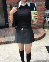 Check wrap skirt pants (belt set)