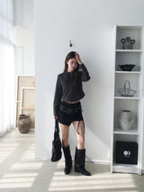 High-neck snap short jacket