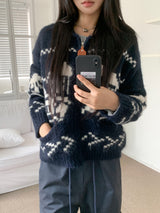 Winter Village House Pattern Knit Zip-Up Cardigan (2 colors)