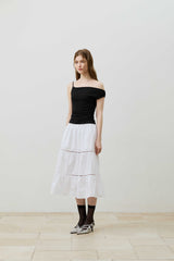 SHERRY UNBALANCE SHIRRLING TOP / BLACK