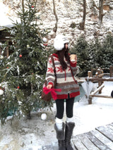 Red Snow Stripe Hooded Knit Zip-Up