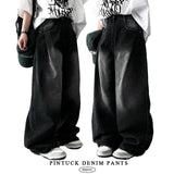 lipo pintuck washing denim wide pants