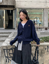 Clash waffle embroidery v-neck cardigan