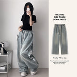Two line side light blue denim banding pants (one color)