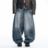 Sun Patch Leopard Balloon Denim Pants - BLACK