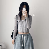 Eyelet See-through V-neck Cropped Cardigan (7 colors) #Salantem