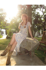 French flower shirring wrap dress