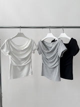 ハンドシャーリングオフショルダースパンデックス半袖Tシャツ