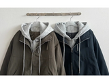 Char Hoodie Layered Color Matching Hood Zip-Up Padded Jumper 