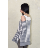 OVERLOCKED OFF-SHOULDER T-SHIRT: ST. GREY
