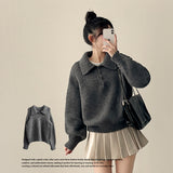 Isom leg run loose fit big collar button knit
