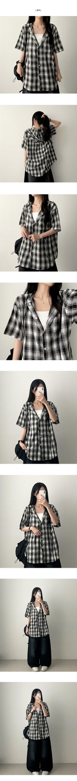 Roaming Check Hooded Short Sleeve Shirt Southern