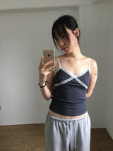 V-cut lace sleeveless (4color)