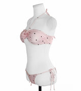 [ 2-piece / light pink ] baby powder & flower dot satin bikini