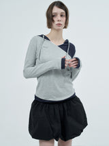 dot wrap layered hoodie / gray