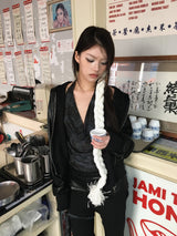 [ID] レイヤードレザーブーツカットパンツ (ブラック)