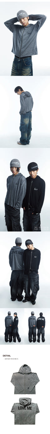 LOVE ME スリーブフーディージップアップ GREY