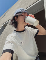 フローラルカラーのマッチングエンブロイダリーショートスリーブTシャツ