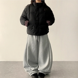 Terry Fleece side pin tuck incision string wide pants