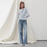 SHIRRING DRAPE LONG SLEEVE TOP CLOUD