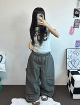ナイロンリベットカーペンターワイドパンツ🩶🖤💚3カラー