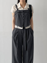 Yoru Pintuck Cap Sleeve Blouse