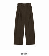 Melo Belted Two-Tuck Wide Slacks