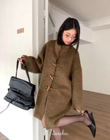 wool high-neck toggle half coat