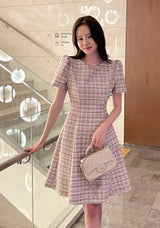 26SS★ Peniel Heart Neck Puff Tweed Flare One Piece