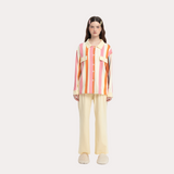 Vibrant Orange Contrast Striped Long Sleeve Pajama Set - 95% Cotton Cozy Sleepwear