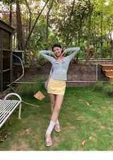 ミントグリーンボタンシースルー長袖Tシャツ