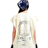 [UNISEX] WORLD PEACE オーバーサイズローエッジスリーブレスTシャツ（ベージュ）