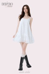 Punching Daisy White Sleeveless Dress 