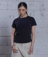 (DUC) アイレットスタッズセミクロップTシャツ ブラック