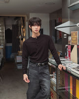 コーンマッスルフィットヘンリーネックロングスリーブTシャツ