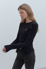 CUT OUT WRAP KNIT TOP - BLACK