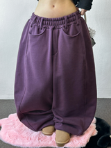 Balloon Wide Collie Belt Color-Point Fleece Balloon Wide Pants 🖤💜 5COLOR