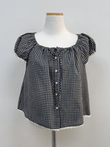 Lace Check Cap Sleeve Blouse