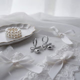 [Hearts2Hearts Yuha Piercing] Coquette Laced Ribbon and Heart Huggies Piercing